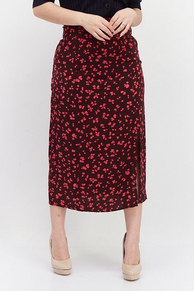 French Connection Women Floral Pattern Midi Skirts, Maroon
