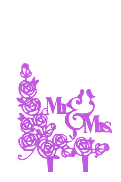 OEM Decoratiune topper tort nunta, Mr&Mrs cu trandafiri, 15 x 10 cm mov deschis