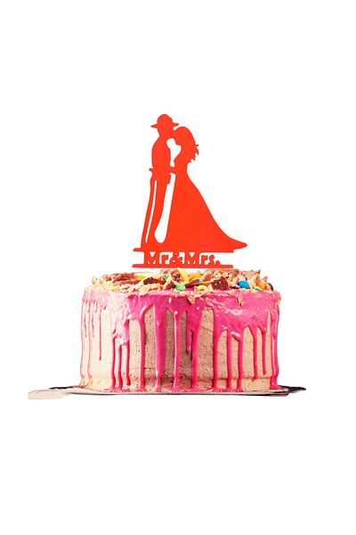 OEM Cake topper decoration, "MR AND MRS" in the service of love, policeman model, 18.6 x 11 cm orange