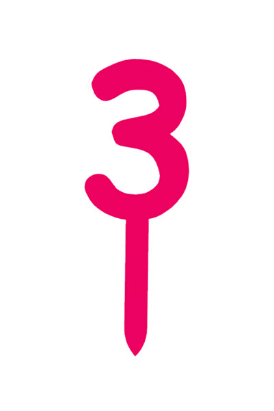 OEM Topper tort, "3", happy anniversary,150 X 53 mm roz zmeuriu