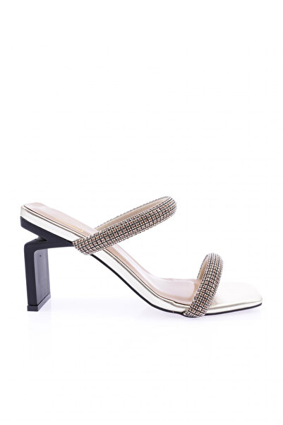 DGN Women's Silver Stone Banded Heeled Slippers 21101162859