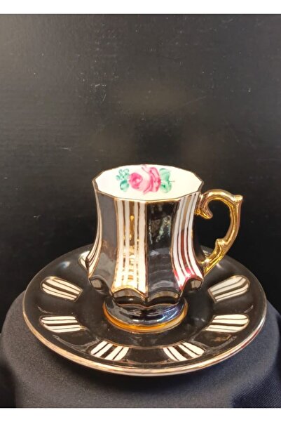 BY.RAYKA PORSELEN El Dekor Whiteblack Porcelain Hand Decoration Painting Cup Set