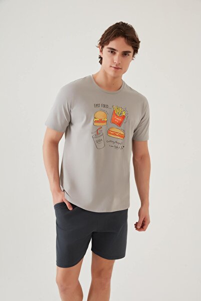 koza iç giyim Erkek Pamuklu Baskı Detaylı Şort Takımı