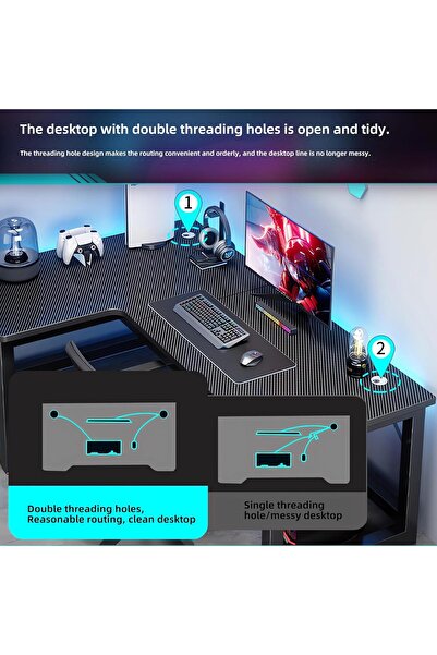 AZZHAAR L-Shaped Desk Computer Corner Desk with Shelf, L Shaped Home Office Table, Large Gaming Table