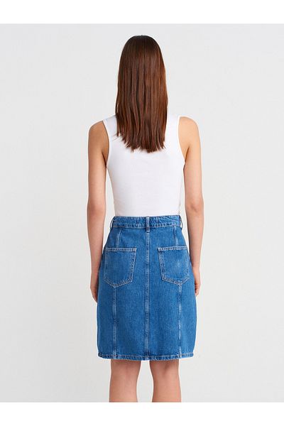 Dilvin 80584 Fusta midi din denim cu fanta dubla-albastru