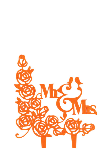 OEM Decoratiune topper tort nunta, Mr&Mrs cu trandafiri, 15 x 10 cm portocaliu