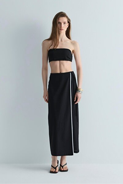 Suud Collection Black Mira Linen Wrap Skirt