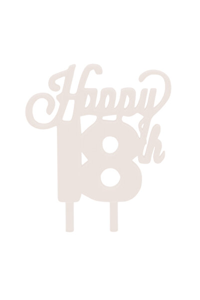 OEM Decoratiune topper tort "HAPPY 18", alb ivory 10 x 7.5 cm