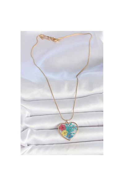 Skygo 316L Steel Gold Color Chain Heart Epoxy Colorful Flower Model Women's Necklace - Tj-Bko10066