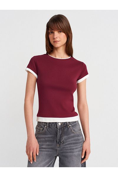 Dilvin 31859 Couple Look T-Shirt-Light Claret Red