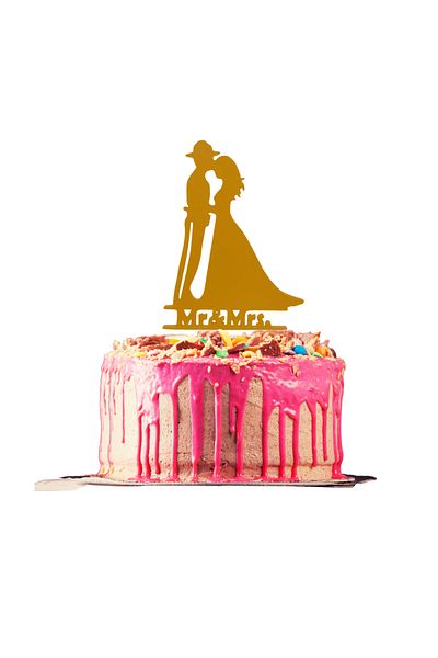 OEM Cake topper decoration, "MR AND MRS" in the service of love, policeman model, 18.6 x 11 cm gold