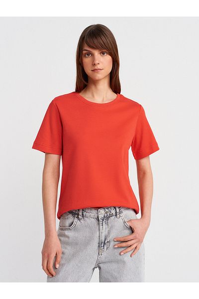 Dilvin 31763 Crew Neck T-Shirt-Red