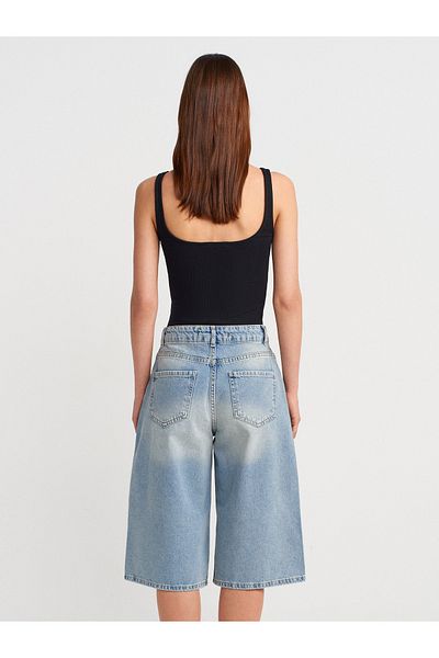 Dilvin 71985 Pantaloni scurți lungi din denim, largi, albastru