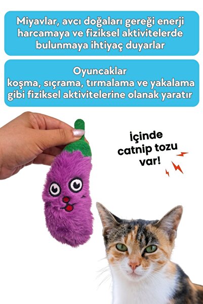 Miyav Plush Eggplant Cat Toy Catnip, Rustling Sound Cat Toy