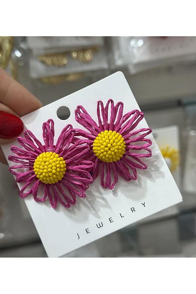 ZRN AKSESUAR Earrings Flower Figured Fushia Color