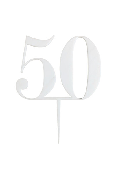 OEM Decoratiune tort, "50", topper aurul celor 50 de ani, 18 x 14 cm alb ivory