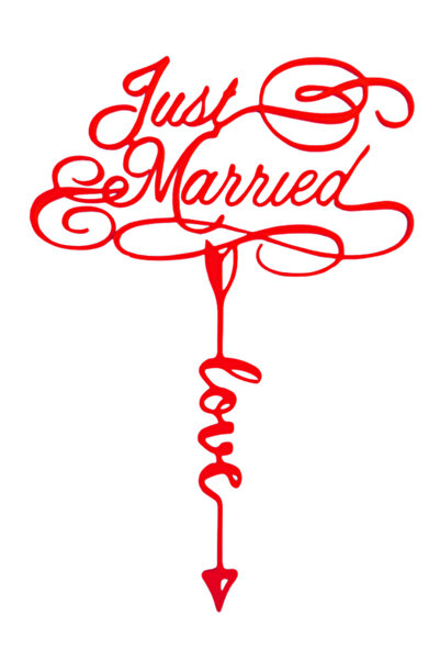 OEM Topper tort, "JUST MARRIED-LOVE", nunta, petrecere 20.5 x 14, 5 cm rosu