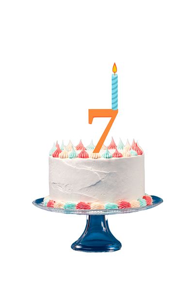 OEM Candle holder cake topper, "7", birthday, 100 X 68 mm orange