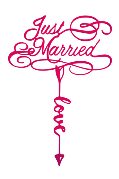 OEM Topper tort, "JUST MARRIED-LOVE", nunta, petrecere 20.5 x 14, 5 cm roz zm...