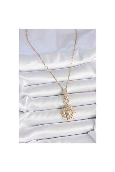 Skygo 316L Steel Gold Color Zircon Stone Dangle Sun Model Women's Necklace - Tj-Bko10094