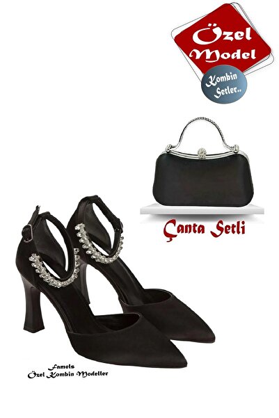 ALNASER MODA Set de pantofi de seară cu piatră la gleznă, cu toc din satin și...