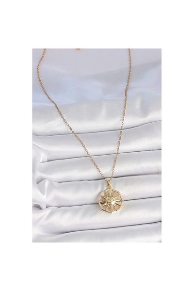 Skygo 316L Steel Gold Color Chain Embroidered Sun Model Women's Necklace - Tj-Bko10104