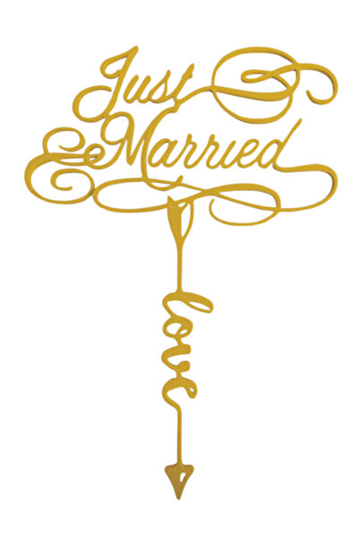 OEM Topper tort, "JUST MARRIED-LOVE", nunta, petrecere 20.5 x 14, 5 cm auriu