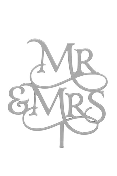 OEM Decoratiune topper tort nunta, Mr and Mrs, argintiu 17 x 13.5 cm