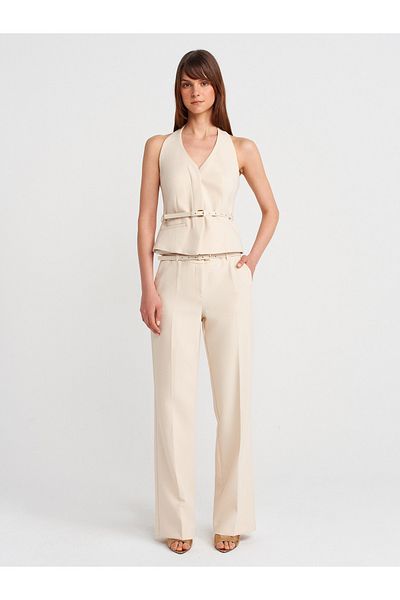 Dilvin 71654 Double Belted Trousers-Ecru