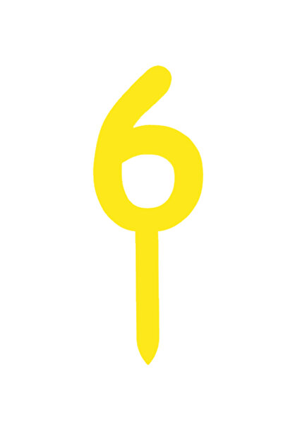 OEM Topper tort, "6", happy anniversary,150 X 56 mm galben