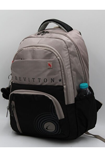 Bevitton Bvt-34400 Su Itici Kumaş Unisex Okul Çantası Vizon-siyah Okul Sırt Çantası