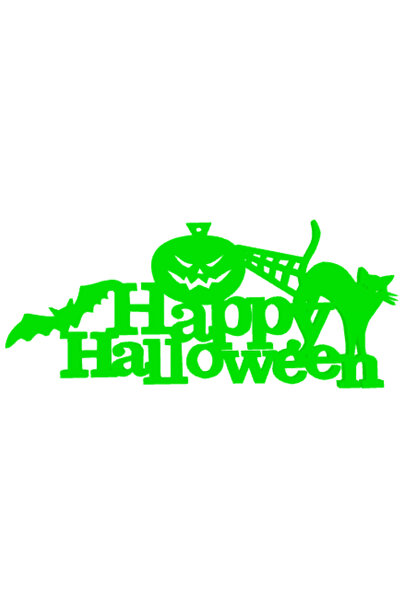 OEM Decoratiune "HAPPY HALOWEEN" bat and cat, noapte mistica 21 x 19 cm verde