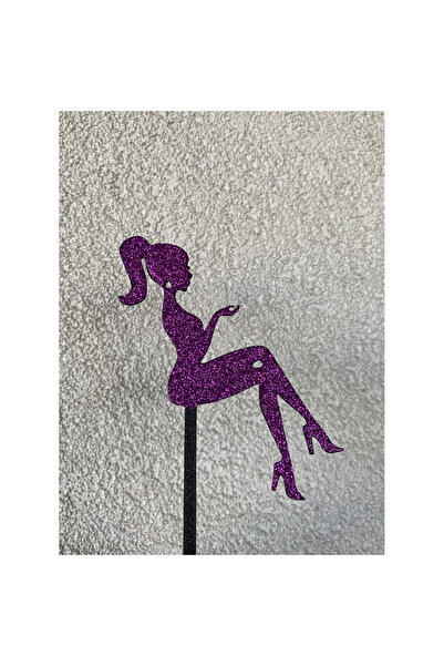 OEM Decoratiune topper tort "SILHOUETTE LADY", negru cu sclipici mov 18.5 x 1...