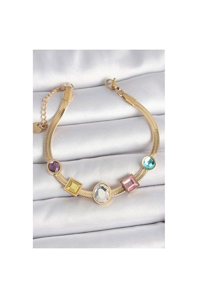 Skygo 316L Steel Gold Color Italian Chain Colorful Zircon Stone Women's Bracelet - Tj-Bb6956