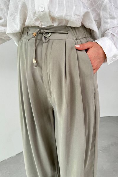Cappmoda Pnt-07416 Khaki Waist Tie Pencil Carrot Pants
