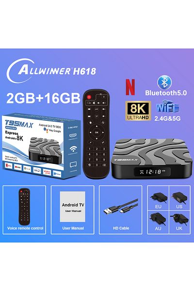 Choice EU Plug 2GB 16GB T95 Max H618 Smart TV Box Android 12 Dual Wifi 2.4G/5G Quadcore 8K HD BT5.0 Media