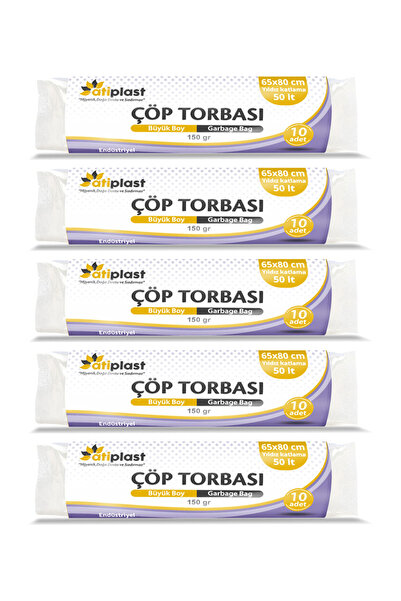 Atiplast Endüstriyel Çöp Torbası Büyük Boy 65 x 80 Siyah 150 Gr 5li