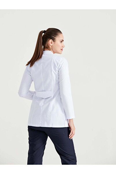 DEMOTEKS Uniforma lab coat halat medical scurt alb femei - cu trei buzunare, maneca lunga, guler rever-XL