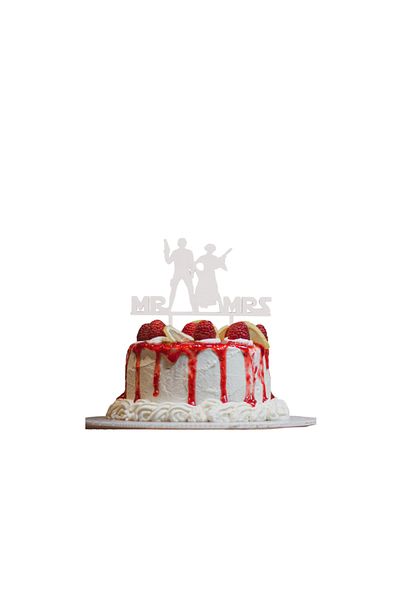 OEM Cake topper decoration, "MR AND MRS" galactic love model STAR WARS, 16 x 19.5 cm ivory white