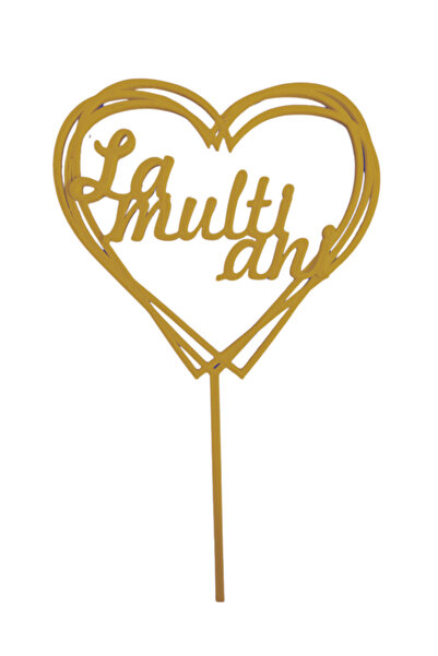 OEM Topper tort, "LA MULTI ANI", zi de nastere 17 x 10 cm auriu