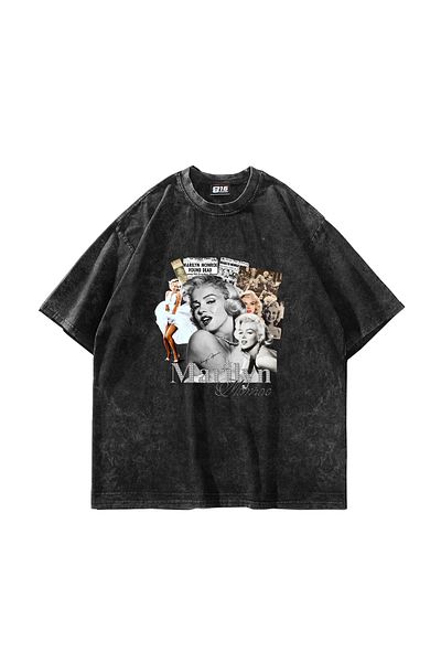 Sekizbiraltı Μαύρο μπλουζάκι με στάμπα Marilyn Monroe Oversize Unisex Washable