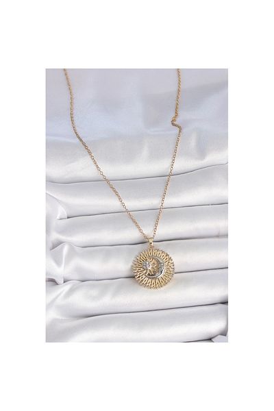 Skygo 316L Steel Gold Color Mix Color Moon Sun Model Women's Necklace - Tj-Bko10095