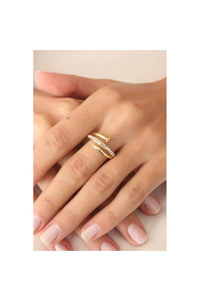 Skygo Gold Color Stoned Nail Adjustable Women's Ring - TJ-BYK2408