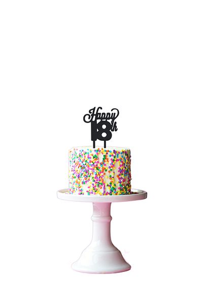 OEM Decoratiune topper tort "HAPPY 18", negru 10 x 7.5 cm