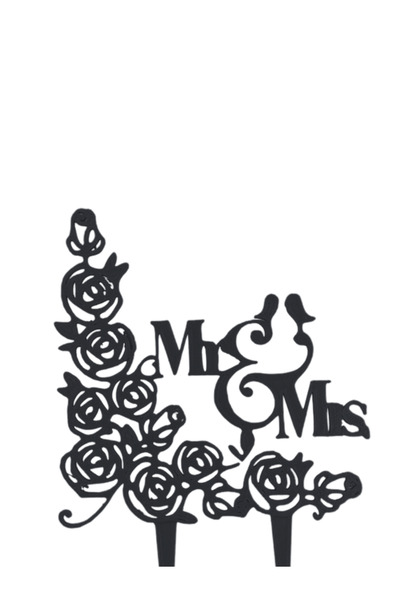 OEM Decoratiune topper tort nunta, Mr&Mrs cu trandafiri, 15 x 10 cm negru