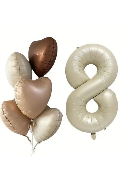 BeySüS 8 Year Old Retro Birthday Balloon Set 5 Heart Balloons