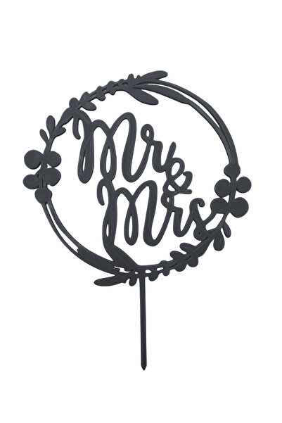 OEM Decoratiune topper tort "Mr and Mrs" rotund, Negru 13 cm