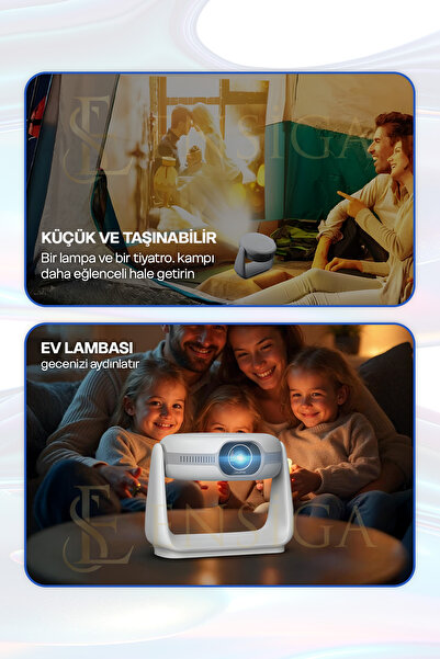 EN SİGA 4k Bluetooth Android Akıllı Hoparlörlü Işıklı Gerçek 4k Taşınabilir Sinema Projektörü