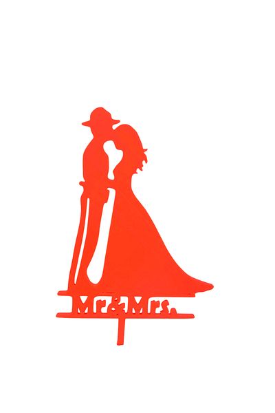 OEM Cake topper decoration, "MR AND MRS" in the service of love, policeman model, 18.6 x 11 cm orange