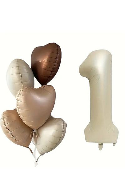BeySüS 1 Year Old Retro Birthday Balloon Set 5 Heart Balloons